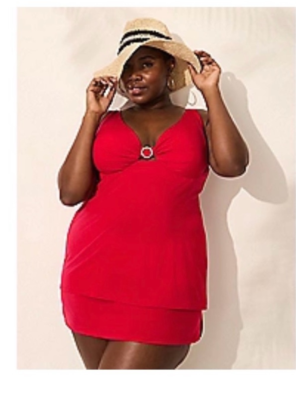 Lane Bryant Red V-Neck tankini Swim with Ring Detail